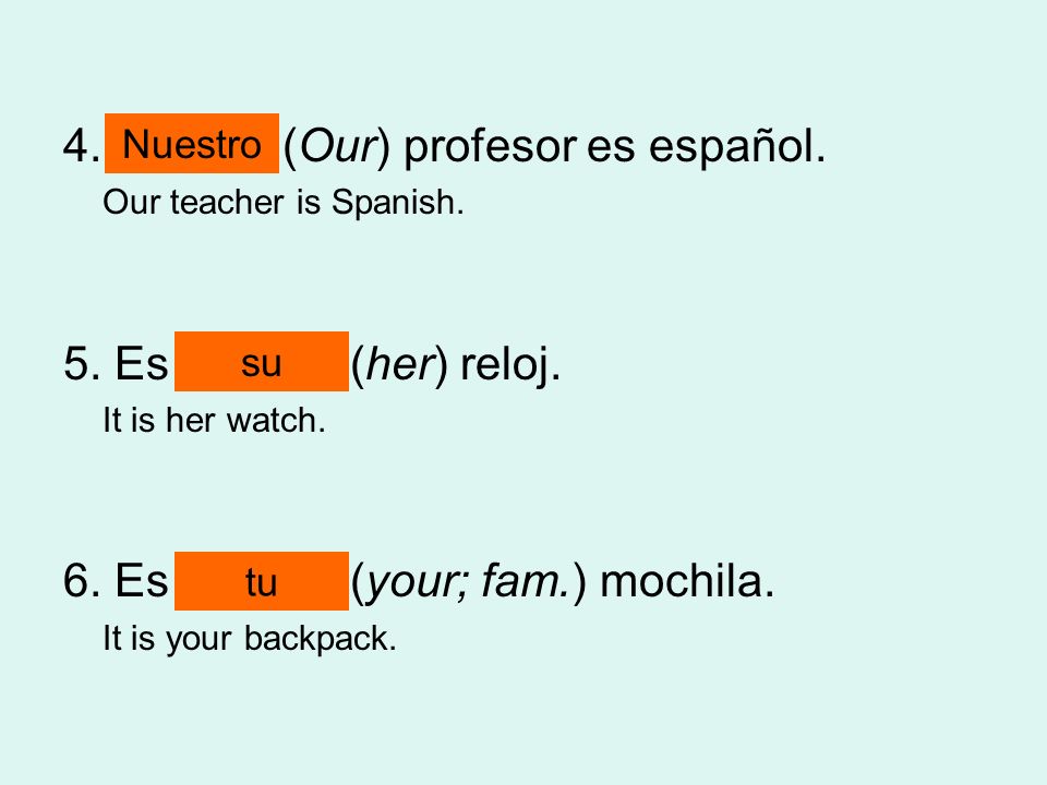 4. ______ (Our) profesor es español.