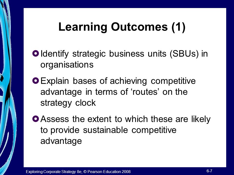 Learning Outcomes (1) Identify strategic business units (SBUs) in organisations.