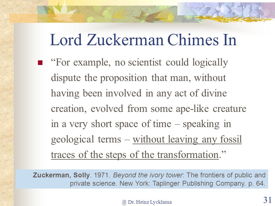 Lord Zuckerman Chimes In