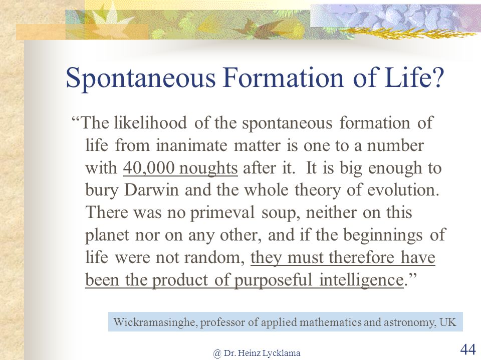 Spontaneous Formation of Life