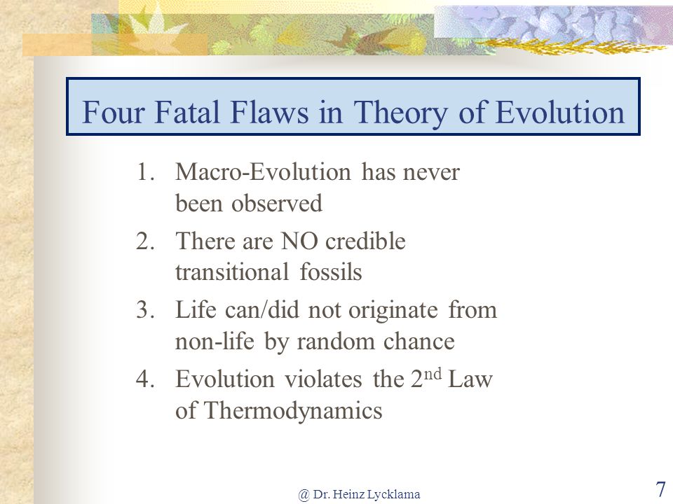 Four Fatal Flaws in Theory of Evolution