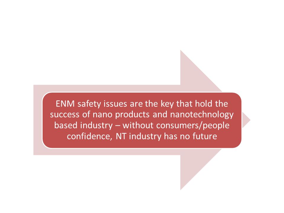 ENM safety issues are the key that hold the success of nano products and nanotechnology based industry – without consumers/people confidence, NT industry has no future