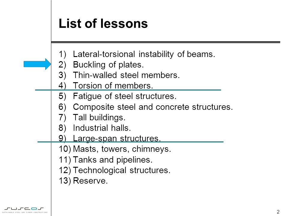 List of lessons Lateral-torsional instability of beams.