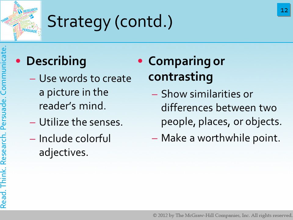 Strategy (contd.) Describing Comparing or contrasting