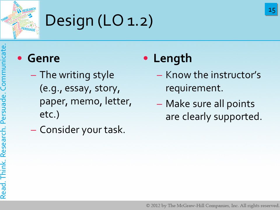 Design (LO 1.2) Genre Length