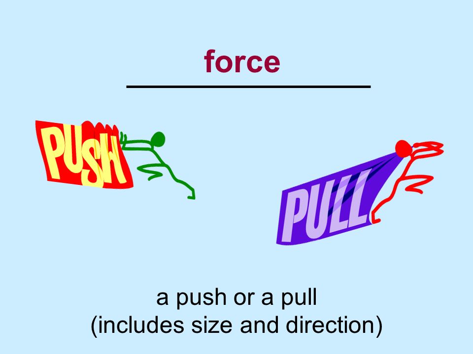 a push or a pull (includes size and direction)