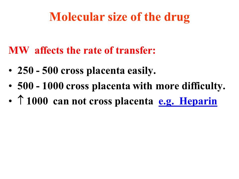Molecular size of the drug