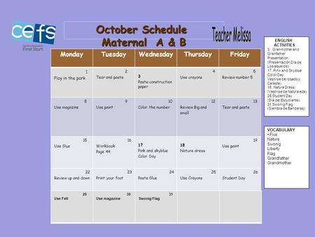 October Schedule Maternal A & B