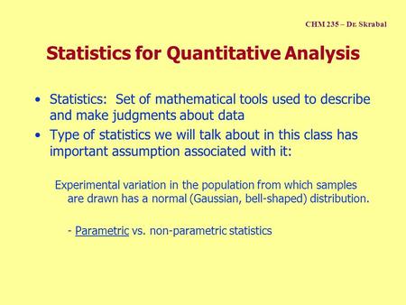 Statistics for Quantitative Analysis
