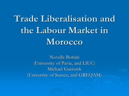 Trade Liberalisation and the Labour Market in Morocco