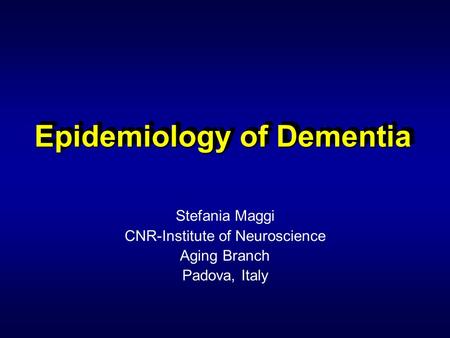 Epidemiology of Dementia