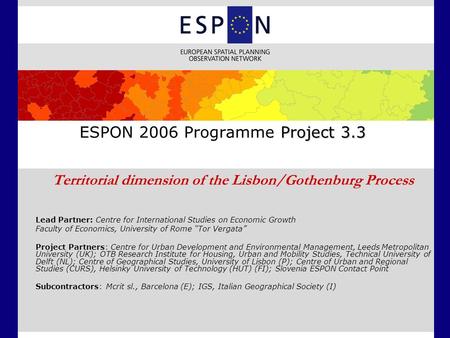 ESPON 2006 Programme Project 3.3