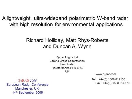 A lightweight, ultra-wideband polarimetric W-band radar