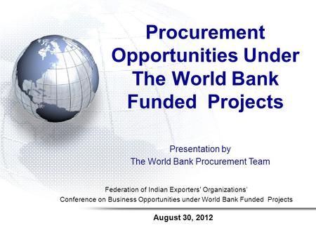 Procurement Opportunities Under The World Bank Funded Projects