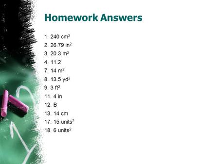 Homework Answers cm in m m2