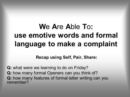 Recap using Self, Pair, Share: