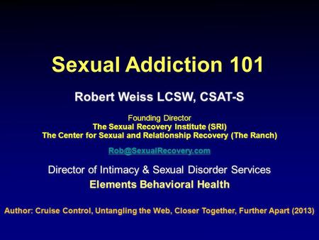 Sexual Addiction 101 Robert Weiss LCSW, CSAT-S