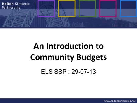 An Introduction to Community Budgets ELS SSP : 29-07-13.