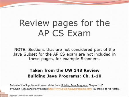 Review pages for the AP CS Exam