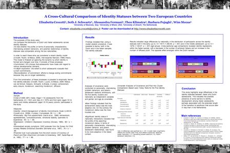 Introduction The purposes of this study were to compare the distribution of Dutch and Italian adolescents across identity statuses; to test whether the.