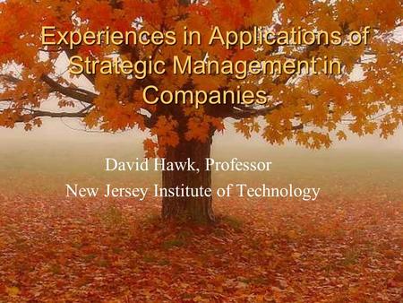 Experiences in Applications of Strategic Management in Companies