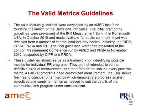 Understanding and Applying Valid Metrics Guidelines February, 2011.