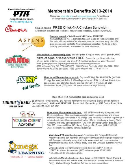 Coupon needed - FREE Chick-fil-A Chicken Sandwich Available at all East Cobb locations. No purchase necessary. Expires 12/31/2013. Membership Benefits.