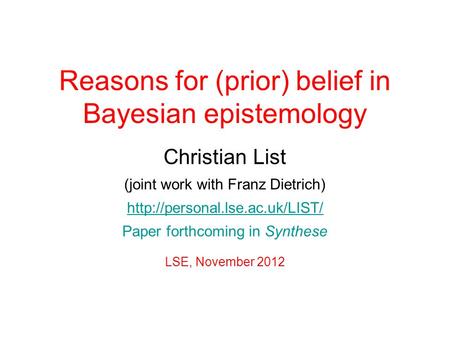 Reasons for (prior) belief in Bayesian epistemology