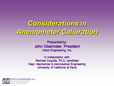 Considerations in Anemometer Calibration