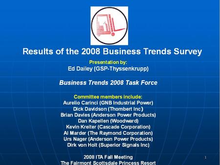 2 Results of the 2008 Business Trends Survey Presentation by: Ed Dailey (GSP-Thyssenkrupp) Business Trends 2008 Panel Members Panel members include: Dan.