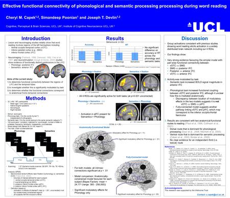 Methods Effective functional connectivity of phonological and semantic processing processing during word reading Cheryl M. Capek 1,2, Simandeep Poonian.