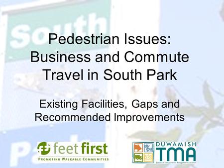 Pedestrian Issues: Business and Commute Travel in South Park Existing Facilities, Gaps and Recommended Improvements.