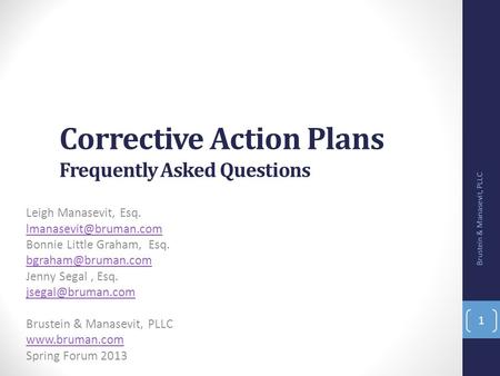 Corrective Action Plans Frequently Asked Questions