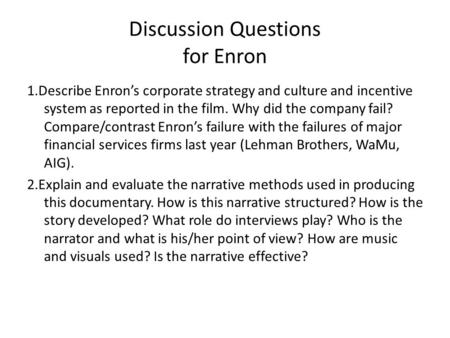 Discussion Questions for Enron