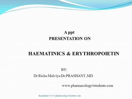 HAEMATINICS & ERYTHROPOIETIN