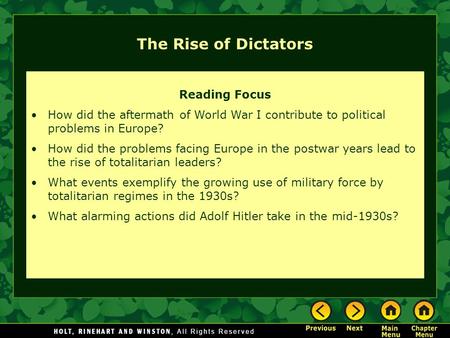The Rise of Dictators Reading Focus