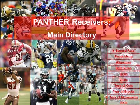 PANTHER Receivers: Main Directory “6 Second Rule” Route Menu Alignment
