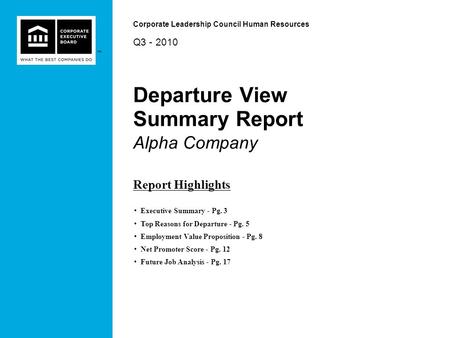 Departure View Summary Report Alpha Company