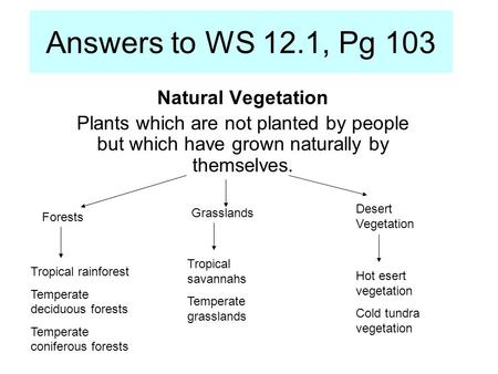 Answers to WS 12.1, Pg 103 Natural Vegetation