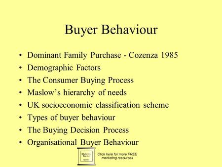 Buyer Behaviour Dominant Family Purchase - Cozenza 1985