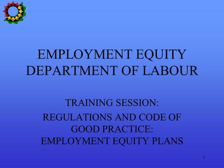 EMPLOYMENT EQUITY DEPARTMENT OF LABOUR