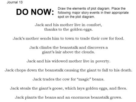 DO NOW: Jack and his mother live in comfort,