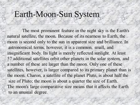 Earth-Moon-Sun System