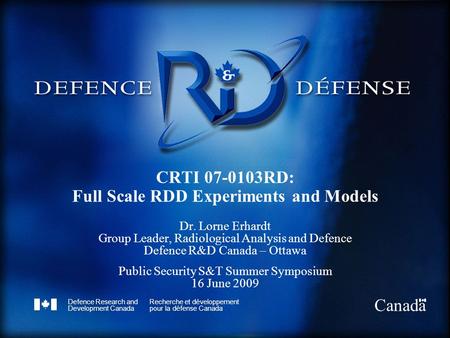 CRTI RD: Full Scale RDD Experiments and Models