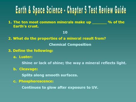 Earth & Space Science - Chapter 5 Test Review Guide