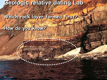 Relative Dating – Lab Which geologic event occurred first?? Which rock layer formed first? How do you know? Which rock layer formed first? How do you know?