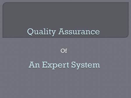 Quality Assurance Of An Expert System.