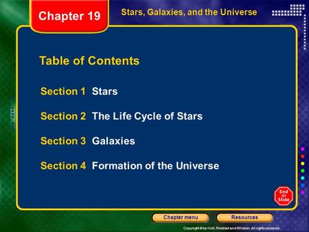 Chapter 19 Table of Contents Section 1 Stars