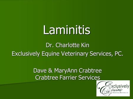 Laminitis Dr. Charlotte Kin