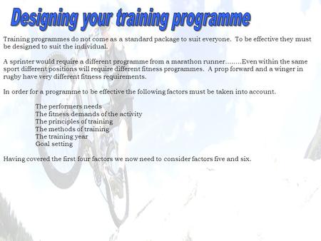 Designing your training programme